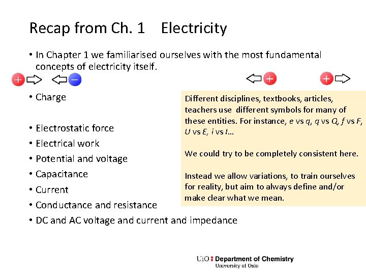 Recap from Ch. 1 Electricity • In Chapter 1 we familiarised ourselves with the