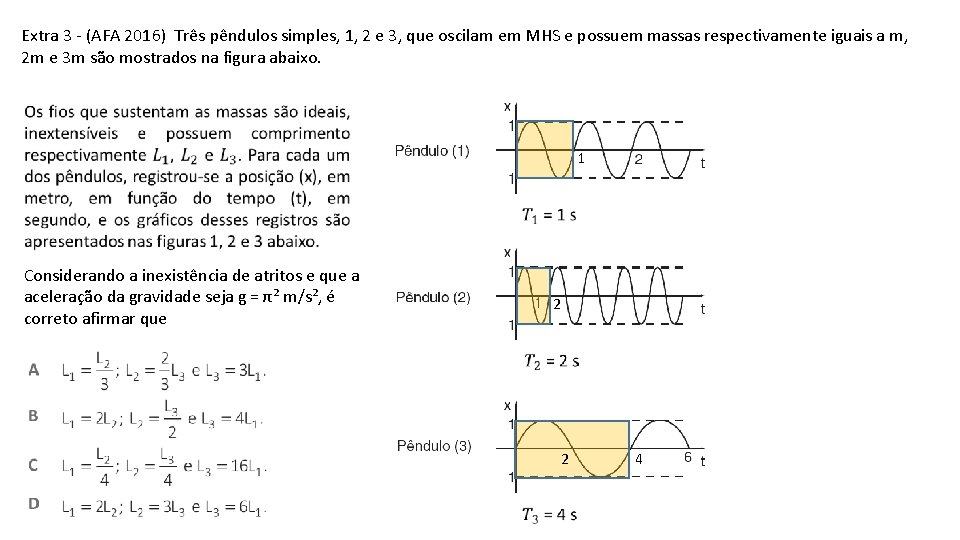 Extra 3 - (AFA 2016) Três pêndulos simples, 1, 2 e 3, que oscilam