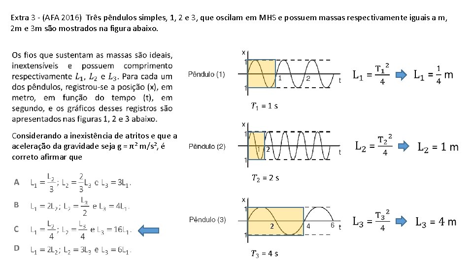 Extra 3 - (AFA 2016) Três pêndulos simples, 1, 2 e 3, que oscilam
