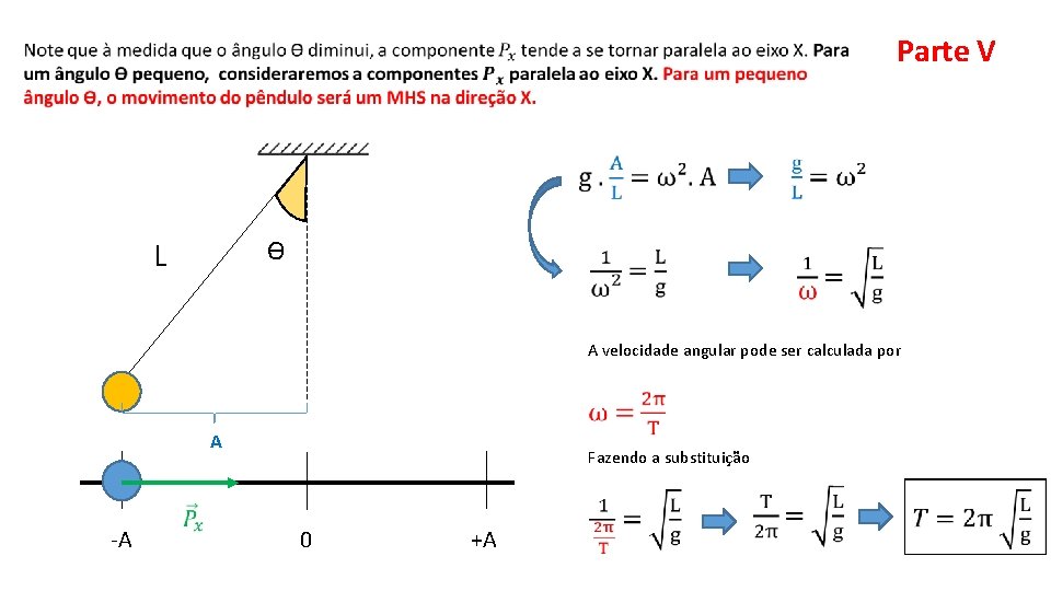 Parte V ϴ L A velocidade angular pode ser calculada por A -A Fazendo