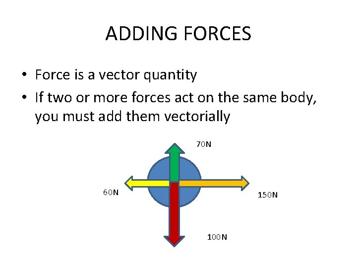 ADDING FORCES • Force is a vector quantity • If two or more forces