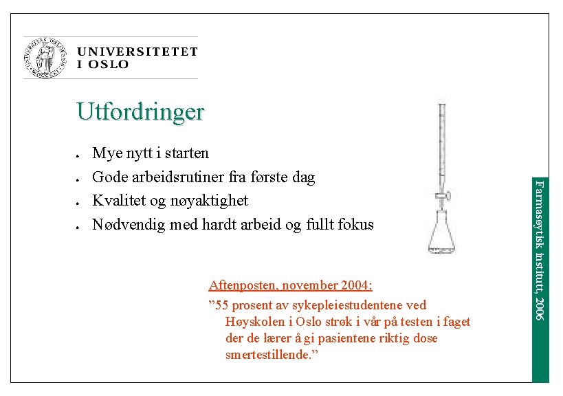 Utfordringer l l l Aftenposten, november 2004: ” 55 prosent av sykepleiestudentene ved Høyskolen