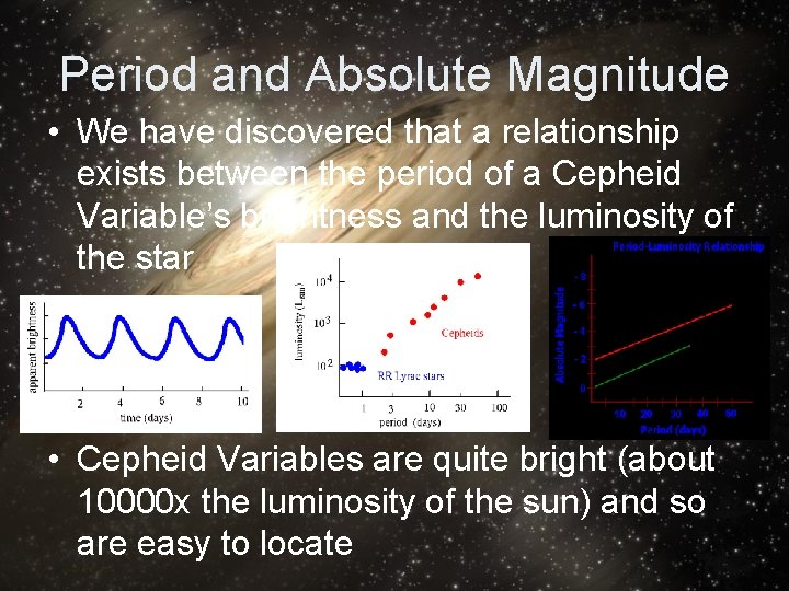 Period and Absolute Magnitude • We have discovered that a relationship exists between the