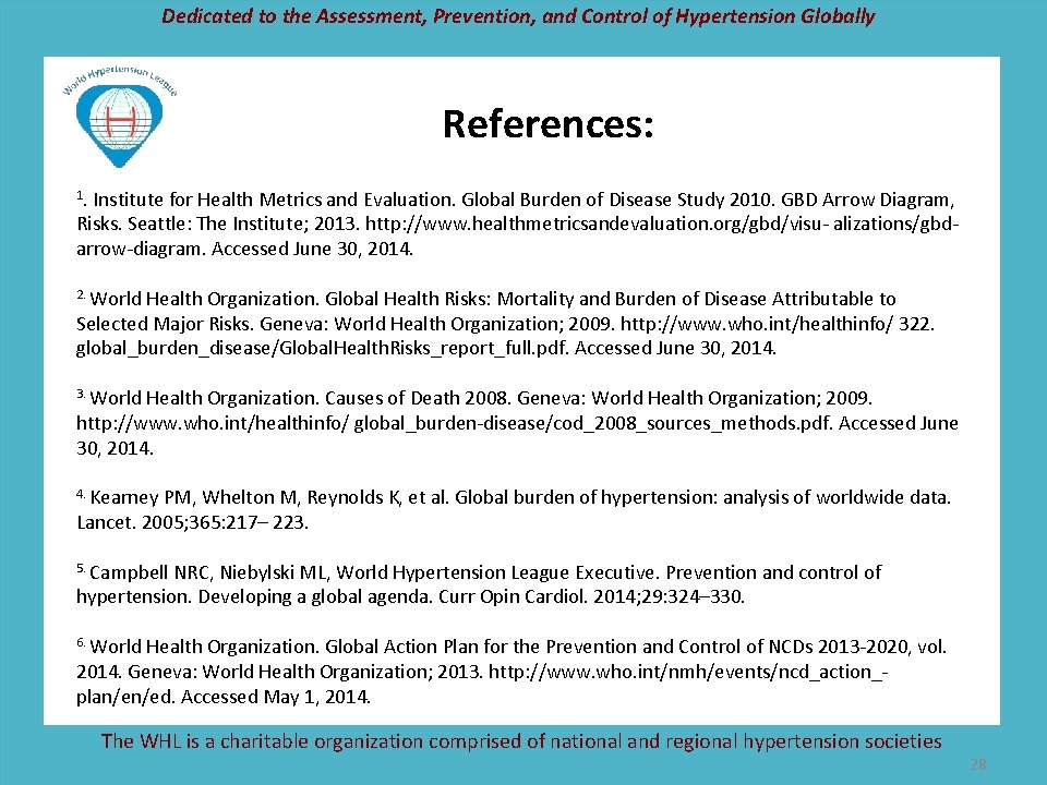 Dedicated to the Assessment, Prevention, and Control of Hypertension Globally References: 1. Institute for