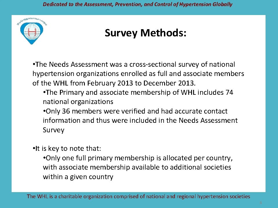 Dedicated to the Assessment, Prevention, and Control of Hypertension Globally Survey Methods: • The