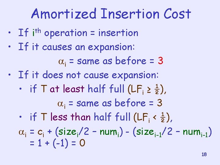 Amortized Insertion Cost • If ith operation = insertion • If it causes an