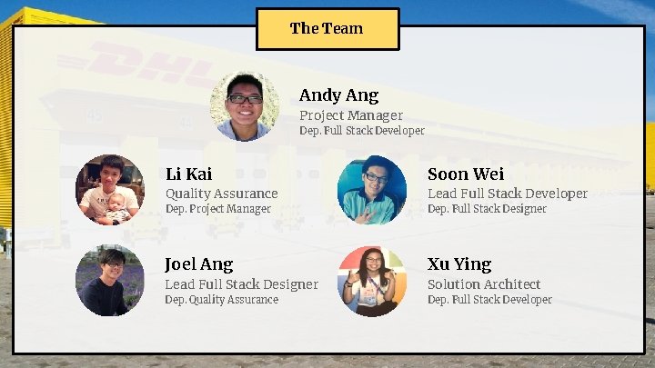 The Team Andy Ang Project Manager Dep. Full Stack Developer Li Kai Soon Wei