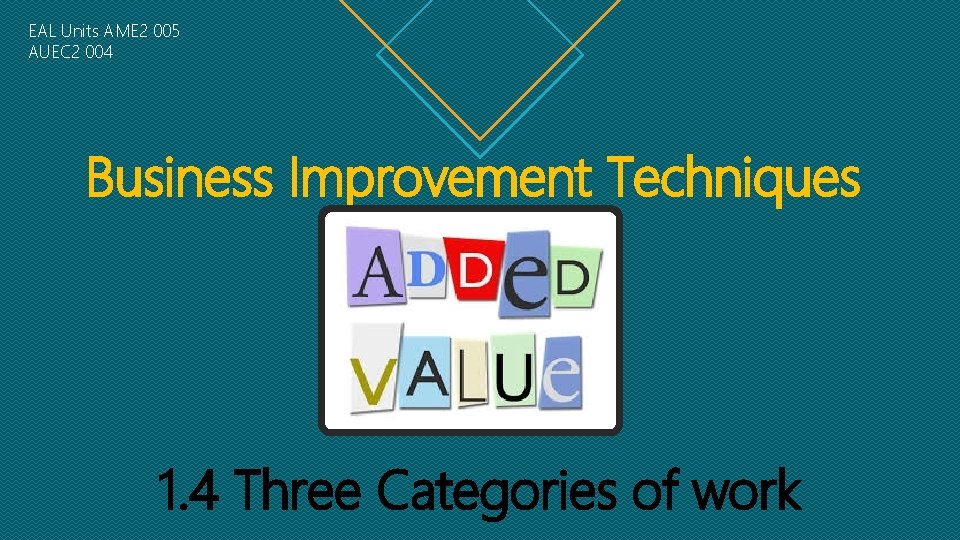 EAL Units AME 2 005 AUEC 2 004 Business Improvement Techniques 1. 4 Three EAL Units AME 2 005 AUEC 2 004 Business Improvement Techniques 1. 4 Three