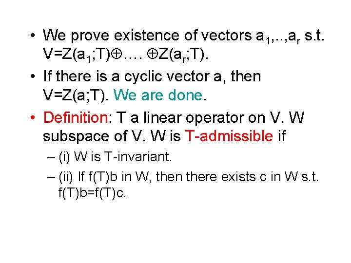  • We prove existence of vectors a 1, . . , ar s.