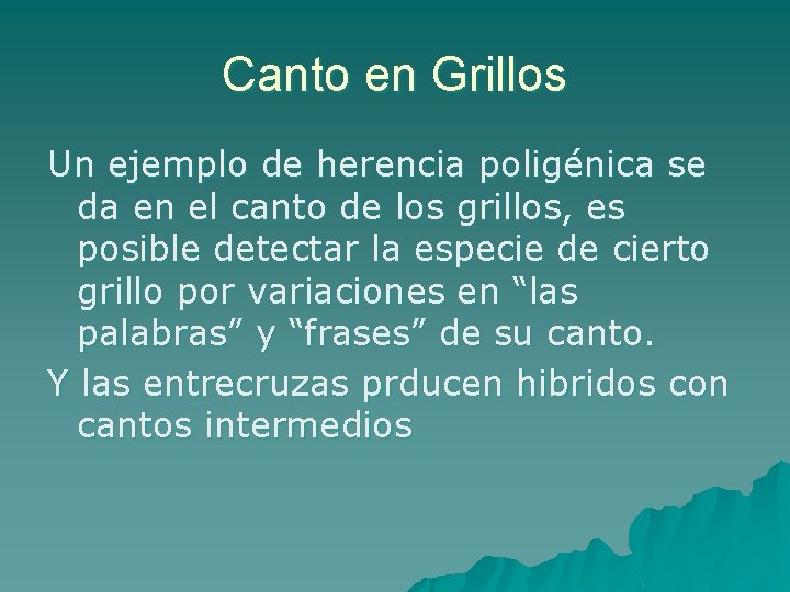 Canto en Grillos Un ejemplo de herencia poligénica se da en el canto de