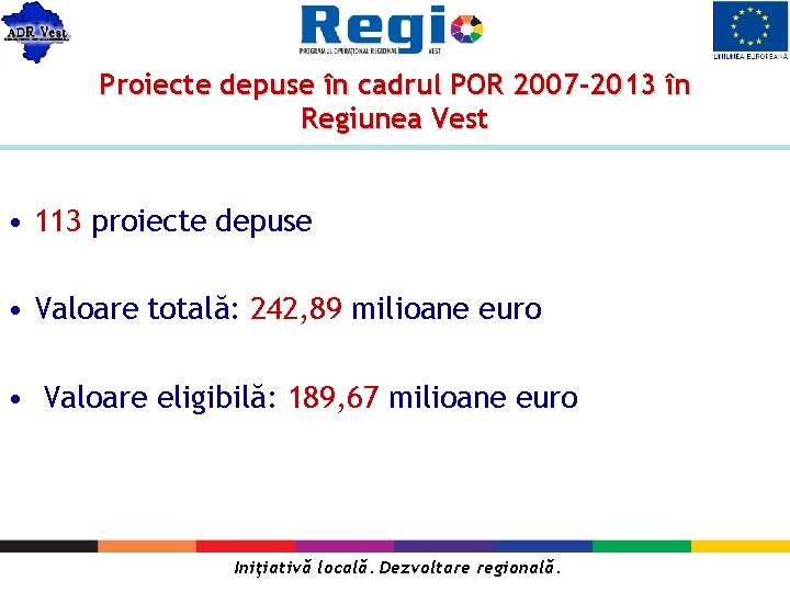 Proiecte depuse în cadrul POR 2007 -2013 în Regiunea Vest • 113 proiecte depuse