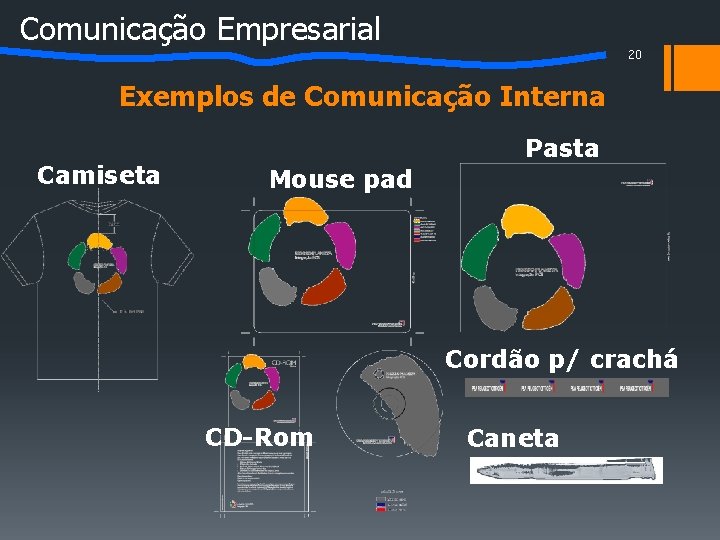 Comunicação Empresarial 20 Exemplos de Comunicação Interna Camiseta Pasta Mouse pad Cordão p/ crachá