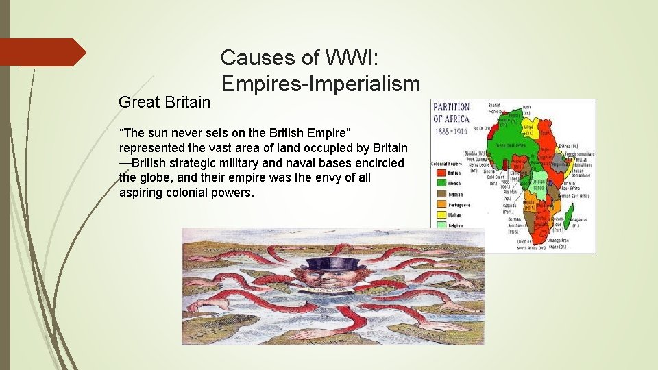 Great Britain Causes of WWI: Empires-Imperialism “The sun never sets on the British Empire”