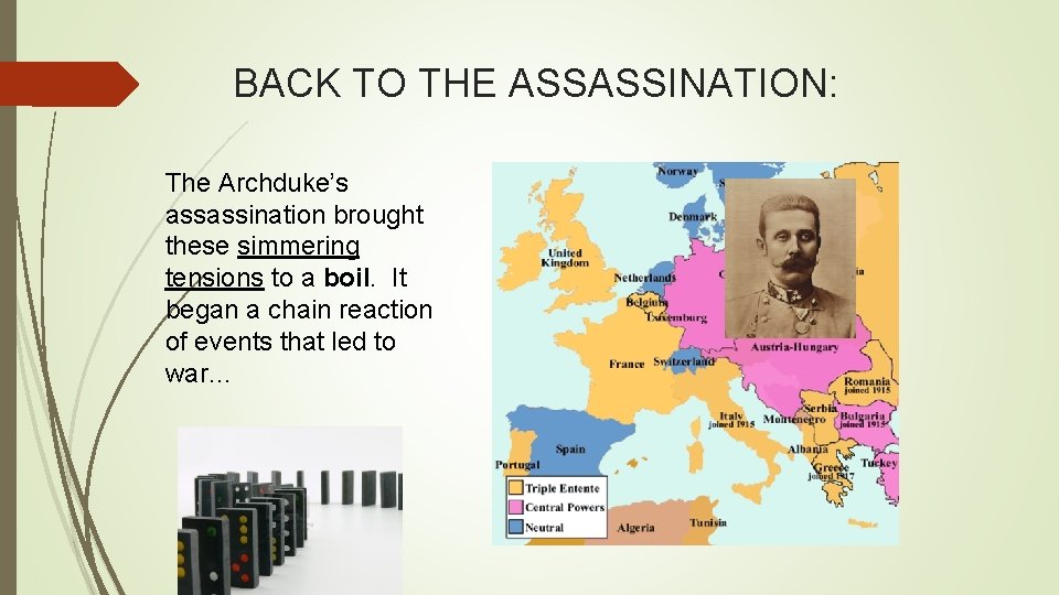 BACK TO THE ASSASSINATION: The Archduke’s assassination brought these simmering tensions to a boil.