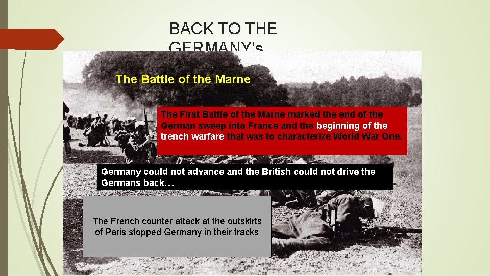 BACK TO THE GERMANY’s ATTACK ON The Battle of the Marne FRANCE…Schlieffen Plan The