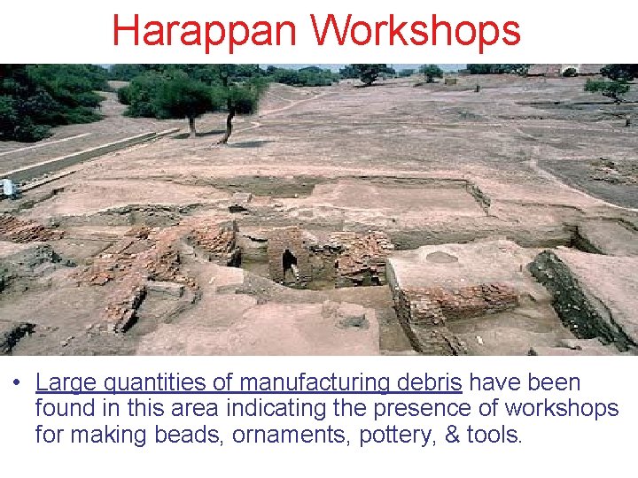 Harappan Workshops • Large quantities of manufacturing debris have been found in this area