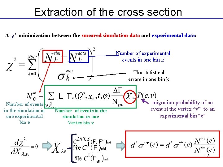 Extraction of the cross section A χ² minimization between the smeared simulation data and