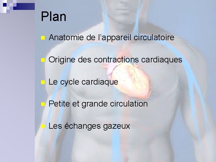 Plan n Anatomie de l’appareil circulatoire n Origine des contractions cardiaques n Le cycle