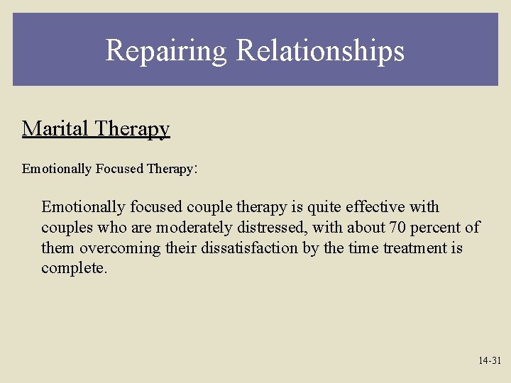 Repairing Relationships Marital Therapy Emotionally Focused Therapy: Emotionally focused couple therapy is quite effective