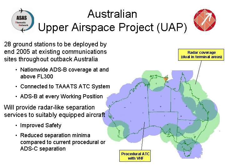 Australian Upper Airspace Project (UAP) 28 ground stations to be deployed by end 2005