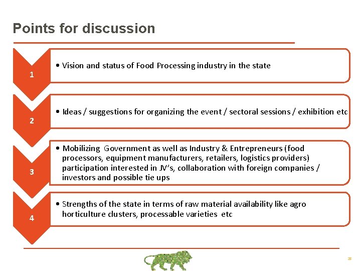 Points for discussion 1 2 3 4 • Vision and status of Food Processing