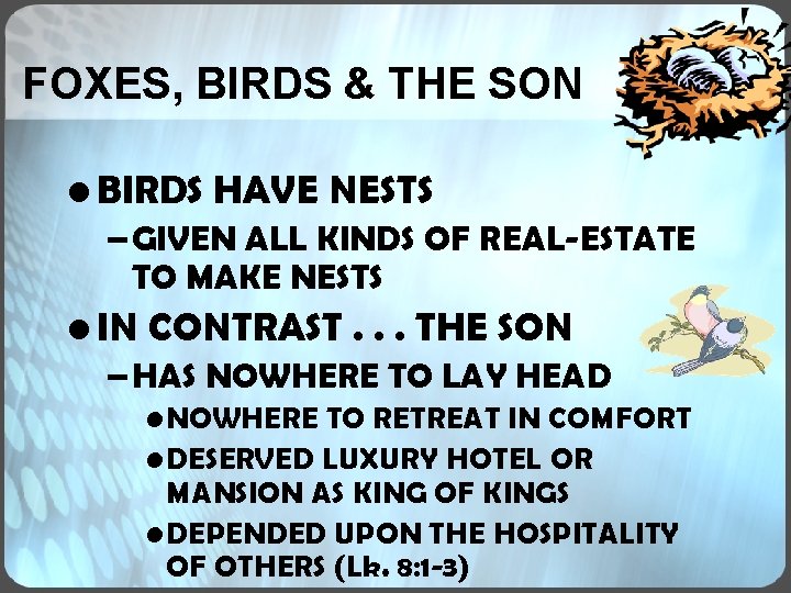 FOXES, BIRDS & THE SON • BIRDS HAVE NESTS – GIVEN ALL KINDS OF FOXES, BIRDS & THE SON • BIRDS HAVE NESTS – GIVEN ALL KINDS OF