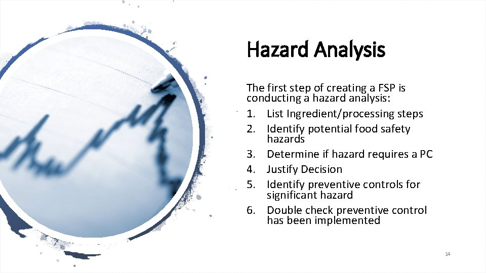 Hazard Analysis The first step of creating a FSP is conducting a hazard analysis: