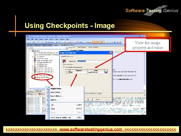 Using Checkpoints - Image View the image property and value >>>>>>>>>>> www. softwaretestinggenius. com