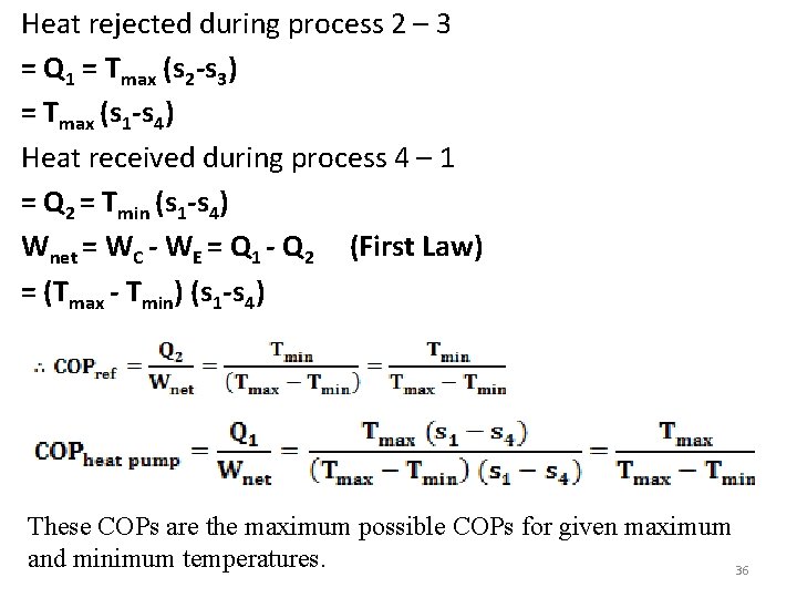 Heat rejected during process 2 – 3 = Q 1 = Tmax (s 2 Heat rejected during process 2 – 3 = Q 1 = Tmax (s 2