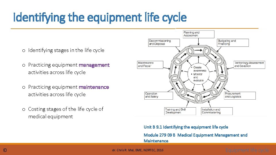 Identifying the equipment life cycle o Identifying stages in the life cycle o Practicing