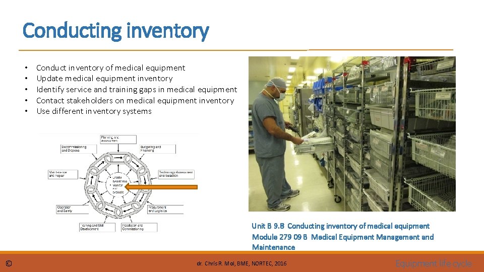 Conducting inventory • • • Conduct inventory of medical equipment Update medical equipment inventory