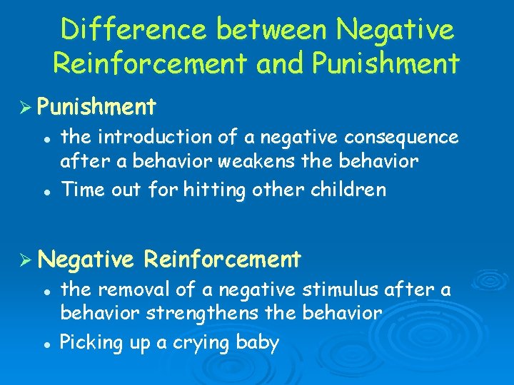 Difference between Negative Reinforcement and Punishment Ø Punishment l l the introduction of a