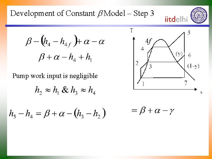 Development of Constant Model – Step 3 4 f Pump work input is negligible