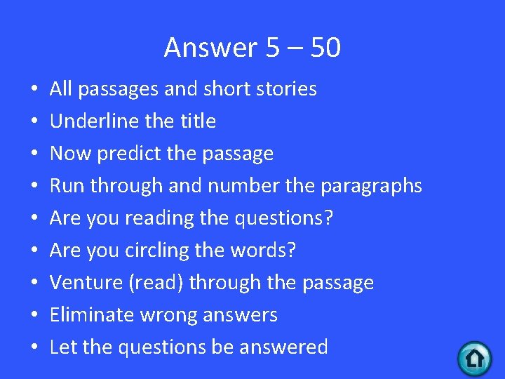 Answer 5 – 50 • • • All passages and short stories Underline the