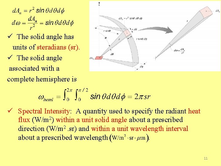 ü The solid angle has units of steradians (sr). ü The solid angle associated