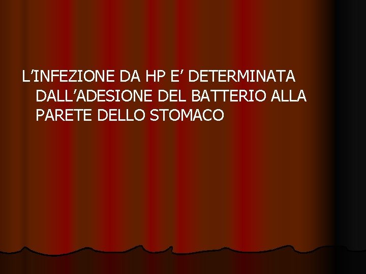 L’INFEZIONE DA HP E’ DETERMINATA DALL’ADESIONE DEL BATTERIO ALLA PARETE DELLO STOMACO 