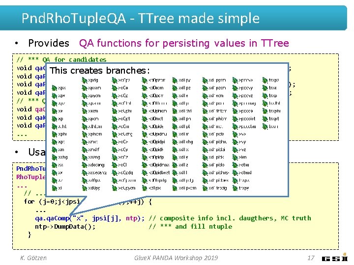 Pnd. Rho. Tuple. QA - TTree made simple • Provides QA functions for persisting