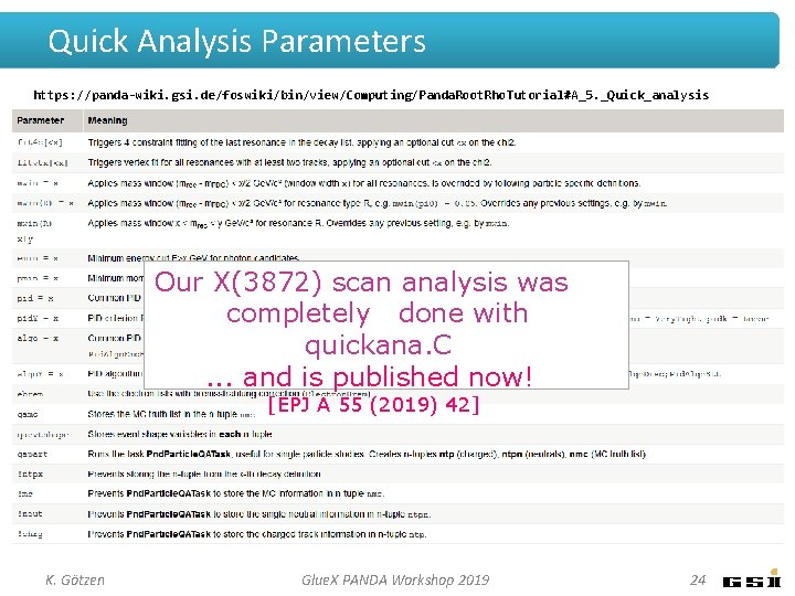 Quick Analysis Parameters https: //panda-wiki. gsi. de/foswiki/bin/view/Computing/Panda. Root. Rho. Tutorial#A_5. _Quick_analysis Our X(3872) scan