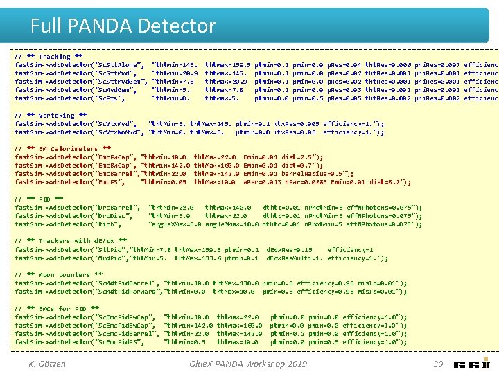 Full PANDA Detector // ** Tracking ** fast. Sim->Add. Detector("Sc. Stt. Alone", fast. Sim->Add.