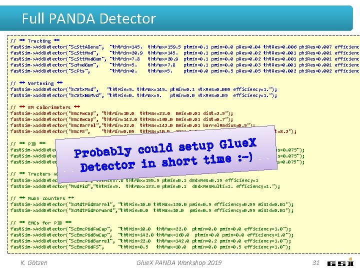 Full PANDA Detector // ** Tracking ** fast. Sim->Add. Detector("Sc. Stt. Alone", fast. Sim->Add.