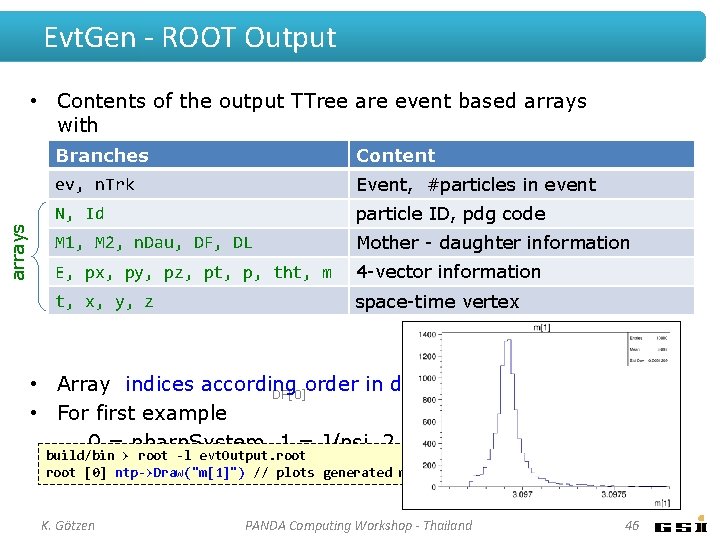 Evt. Gen - ROOT Output arrays • Contents of the output TTree are event