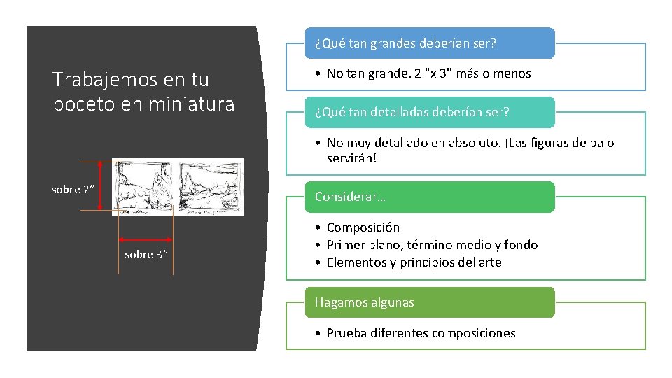 ¿Qué tan grandes deberían ser? Trabajemos en tu boceto en miniatura • No tan