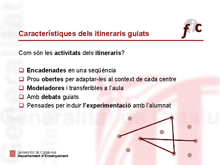 Característiques dels itineraris guiats Com són les activitats dels itineraris? q q q Encadenades