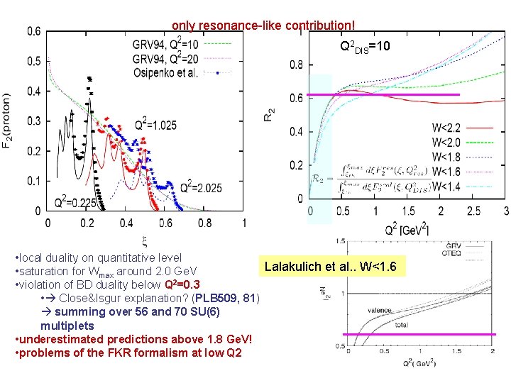 only resonance-like contribution! Q 2 DIS=10 • local duality on quantitative level Lalakulich et