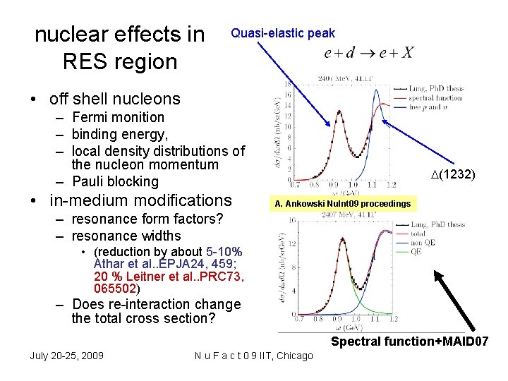 nuclear effects in RES region Quasi-elastic peak • off shell nucleons – Fermi monition