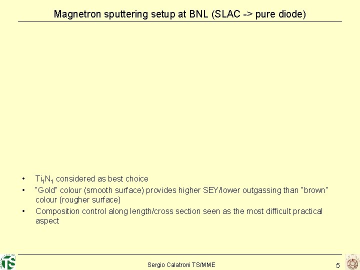 Magnetron sputtering setup at BNL (SLAC -> pure diode) • • • Ti 1