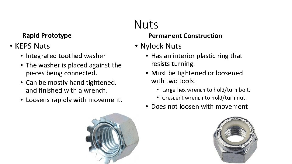 Rapid Prototype • KEPS Nuts • Integrated toothed washer • The washer is placed