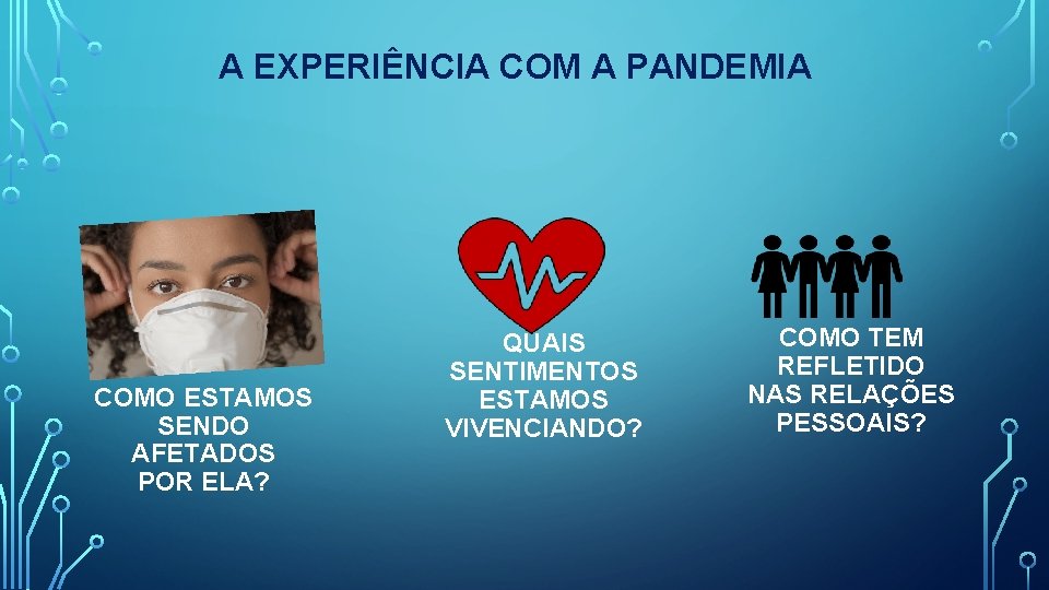 A EXPERIÊNCIA COM A PANDEMIA COMO ESTAMOS SENDO AFETADOS POR ELA? QUAIS SENTIMENTOS ESTAMOS