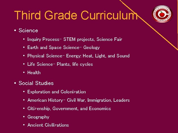 Third Grade Curriculum • Science • Inquiry Process- STEM projects, Science Fair • Earth