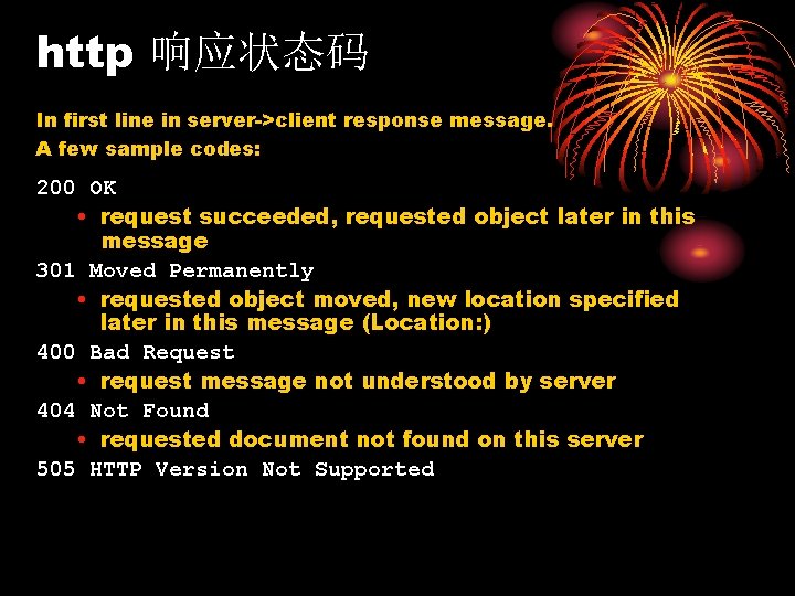 http 响应状态码 In first line in server->client response message. A few sample codes: 200